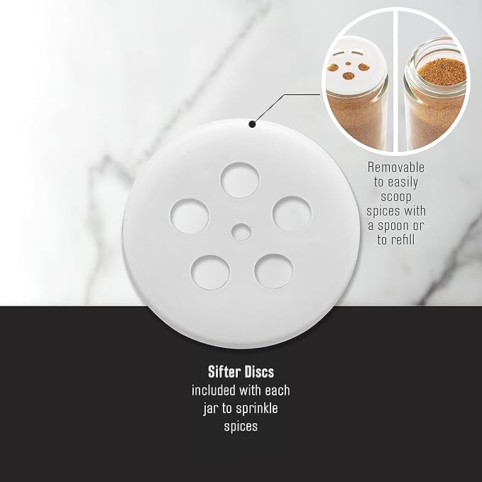 Kamenstein 16 Jar Warner Revolving Countertop Spice Rack Organizer with Lift & Pour Caps and Spices Included, FREE Spice Refills for 5 years, Stainless Steel & Bamboo with Black Caps