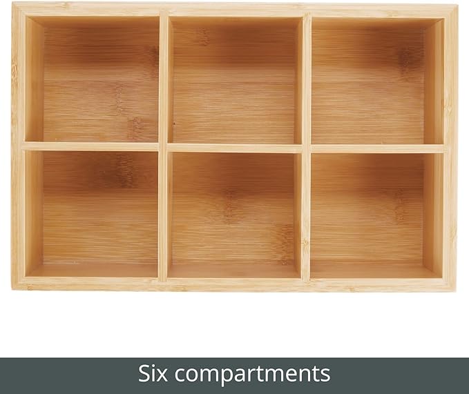 mDesign Bamboo Tea & Food Storage Organizer Container Box - Wooden Holder Case for Tea Bags, Coffee, Snacks, Sugar, Sweeteners, and Small Packets - Echo Collection - Natural Wood