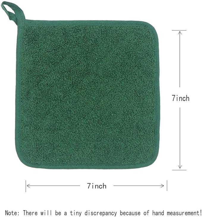 Cotton Pot Holders Cotton Made Machine Washable Heat Resistant Everyday Kitchen Basic Terry Pot Holder, Hot Pads, Trivet for Cooking and Baking Set of 4 (Dark Green)