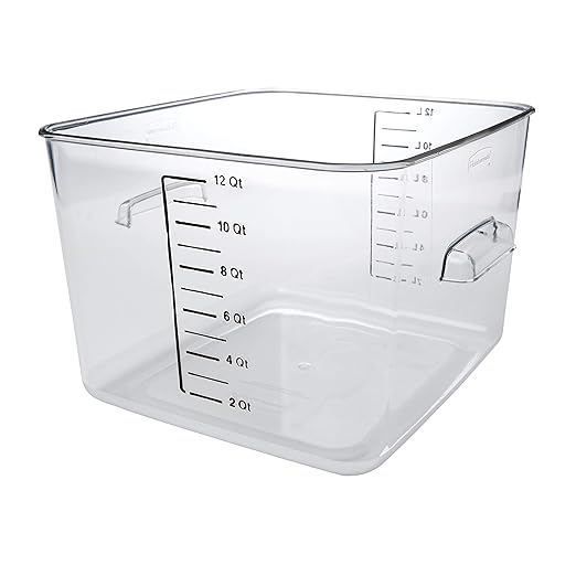 Rubbermaid Commercial Products, Space Saving Square Food Storage Container, 12 Quart, Clear, for Kitchen/Sous Vide/Meal Prep