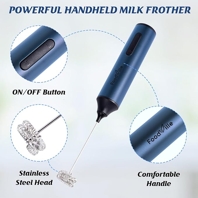 MF05 Rechargeable Milk Frother USB Charging Handheld Foam Maker with Stainless Balloon Whisk for Cappuccino, Latte, Bulletproof Coffee, Keto Diet, Protein Powder, Matcha (Navy Blue)