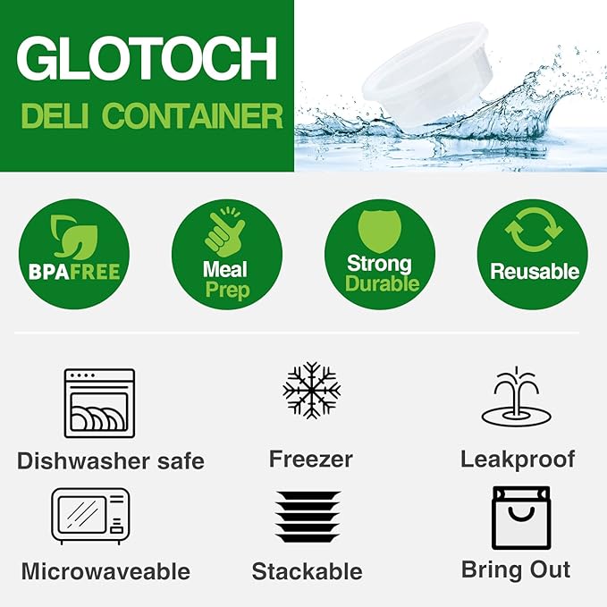 [8 oz. -24 Pack] Glotoch 1 Cup Soup Containers with Lids, Eco-Friendly Plastic Take Out Bowls, Microwave, Freezer & Dishwasher Safe, BPA-Free