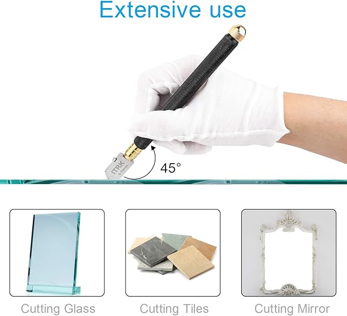 Glass Cutter 2mm-20mm, Upgrade Glass Cutter Tool, Pencil Style Oil Feed Carbide Tip for Glass Cutting/Tiles/Mirror/Mosaic.