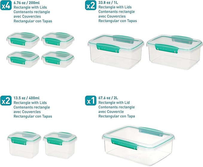 Sistema 18-Piece Food Storage Containers with Lids for Lunch, Meal Prep, and Leftovers, Dishwasher Safe, Clear/Blue