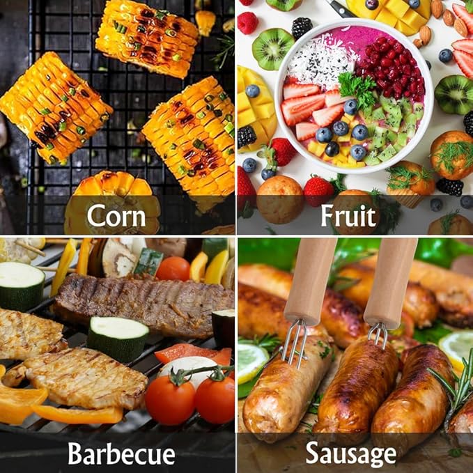 Stainless Steel Corn Holders - 8 Pack with Wooden Handle, Perfect for Grilling, Roasting, and BBQ