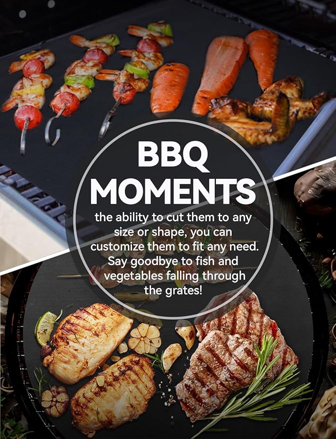 5PCS Copper Grill Mats for Outdoor Grill - Reusable Heat-Resistant Grill Mats for Outdoor Grill, Easy Clean Oven Liner Compatible with Gas/Charcoal/Electric Grills, 15.75x13-Inch Black