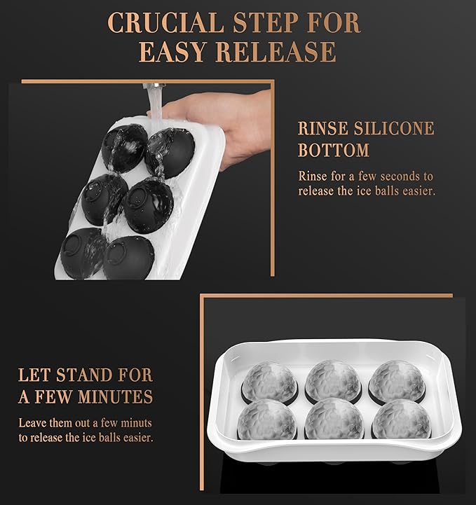 Whiskey Ice Ball Maker, [Fill without Funnel & Easy Release] 2.2'' Round Large Iced Cube Trays with Cover, Reusable Sphere Silicone Ices Tray with Lids for Bourbon, Gift for Brandy Lover