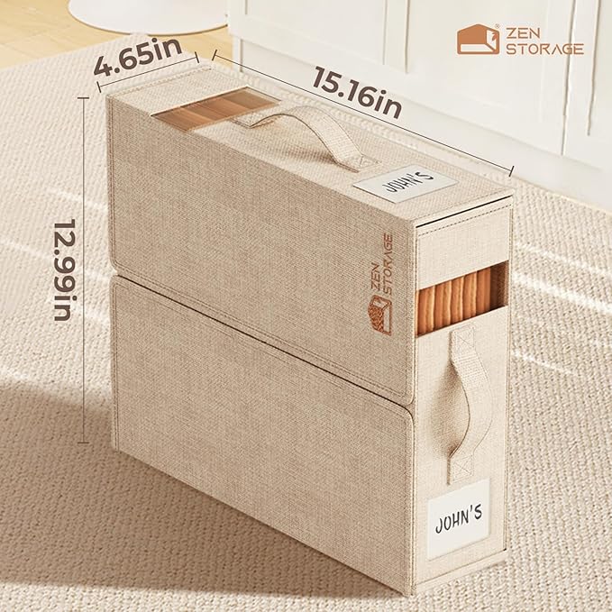 4 Pack Sheet Storage Organizer (King & Queen Size) with handle, Foldable Sheet Set Organizer for Linen Closet, Sheet Organizer for Blanket, Coverlet and Towel, Beige