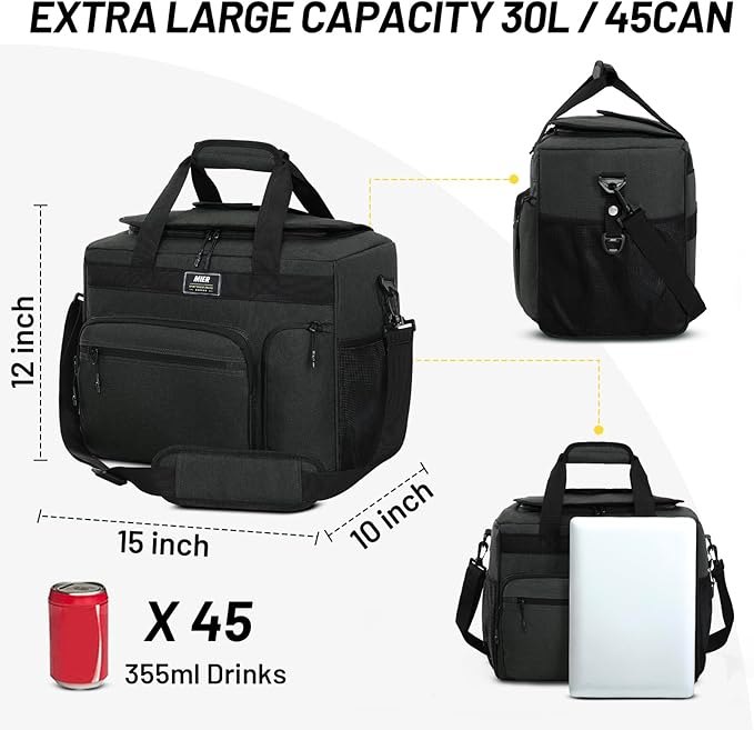 MIER 30L Extra Large Soft Cooler Bag with Bottle Opener for Camping Beach BBQ Grocery Leakproof Picnic Lunch Bag, Collapsible, 45Can (Dark Gray)