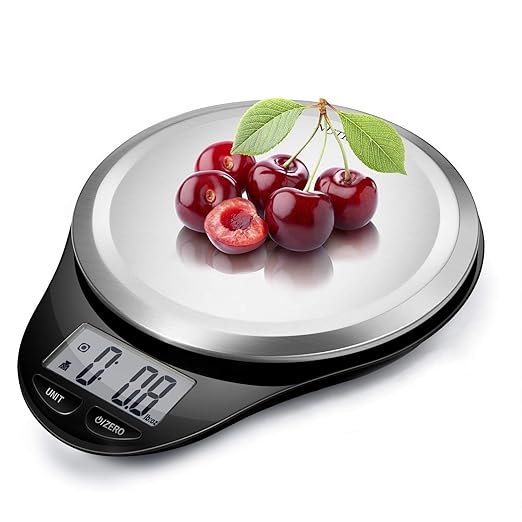Food Scale, NUTRI FIT Digital Kitchen Scale Weight Grams and Ounces for Weight Loss, Accurate Cooking Baking Scale LCD Display Max 11lb 1g Increment with Wide Stainless Steel Platfrom, Black