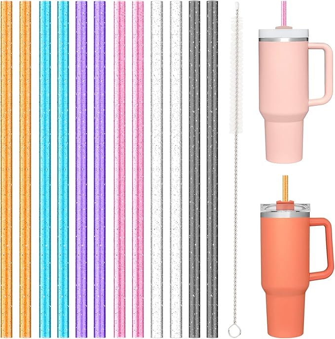 12 PCS Replacement Straws for Stanley|Owala|Simple Modern 40oz 30oz Tumbler, Reusable Color Drinking Straws with Cleaning Brush for Stanley Cup Accessorie，BPA Free, Dishwasher Safe