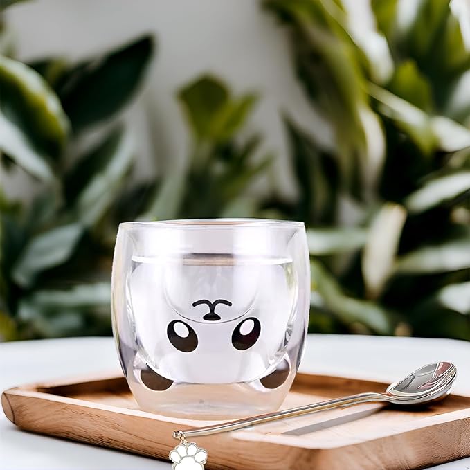 Panda Mug Cute Mugs Glass Double Wall Insulated Glass Espresso Cup, Kawaii Mug, Coffee Cup, Tea Cup, Milk Cup, Birthday Christmas Gifts(Panda)