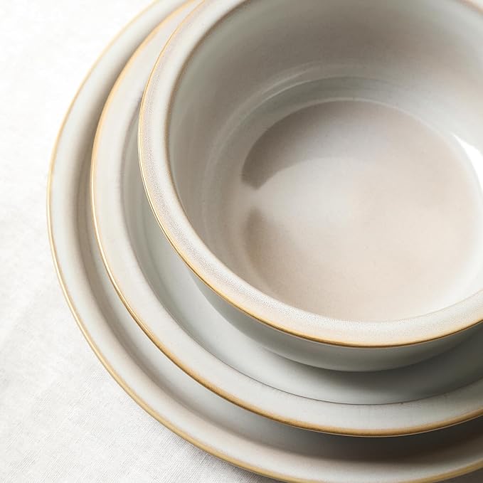 Stone Lain Slate 24-Piece Dinnerware Set Stoneware, Plates and Bowls Set, Dishwasher and Microwave Safe, Dish Set for 8, White
