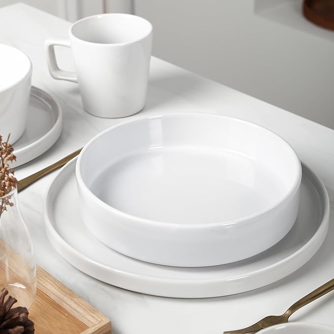 Stone Lain Celina Stoneware Bowl Set, 4-Piece Pasta Bowls for Kitchen, Ceramic Serving for Noodles, Fruit, Cereal, Dinner - Microwave & Dishwasher Safe, White