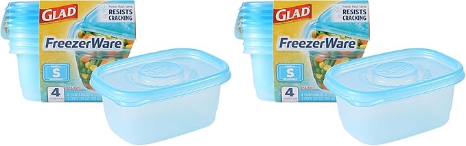 Glad Food Storage Containers, Small Rectangle, 24 Ounces | Freezerware | 4 Count Set | Pack of 2