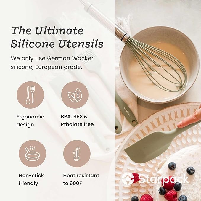 Starpack 'Whip it Good' Silicone Whisk for Nonstick Cookware - Non Scratch Whisk Heat Resistant 600°F - Kitchen Whisks for Cooking, Baking & Stirring - Silicone Coated Durable Rubber Egg Whisks