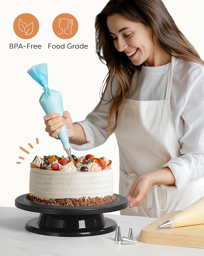 Kootek 71PCs Cake Decorating Kit, Baking Supplies Tools - Includes Cake Stand Turntable, 12 Icing Piping Tips Set, 2 Frosting Spatulas, 3 Scrapers, 50+2 Piping Bags, Coupler, Video Tutorial, Booklet