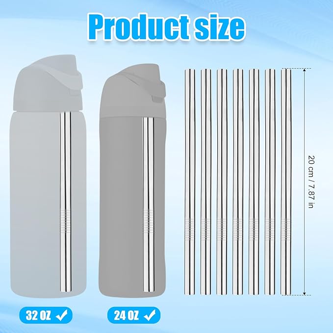 7pcs Metal Straws for Owala, Durable Stainless Steel Water Bottle Straw Replacements with 2 Cleaning Brushes for Owala Water Bottle 24oz/32oz