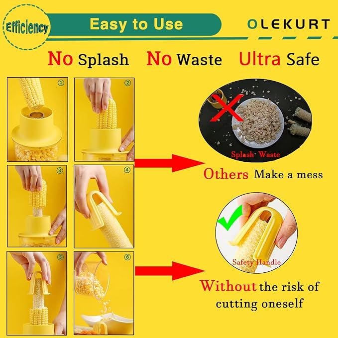 Corn Stripper and Peeler Tool with Bowl, Quick & Safe Corn Kernel Cutter for Shucking Corn on Cob, Comes with Non-Slip Safety Handle (Yellow)