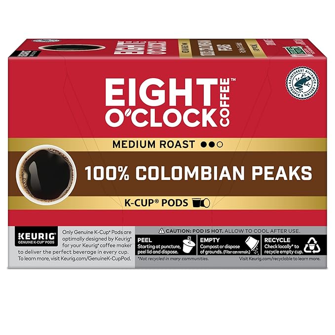 Eight O'Clock Coffee Colombian Peaks Keurig Single-Serve K-Cup Pods, Medium Roast Coffee, 60 Count