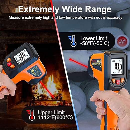 Upgraded Digital Infrared Thermometer Gun -58°F~1112°F, Handheld Non Contact Heat Laser Temperature Gun, IR Thermometer Temp Gun with Adjustable Emissivity for Cooking/BBQ/Fridge/Engine(Not for Human)