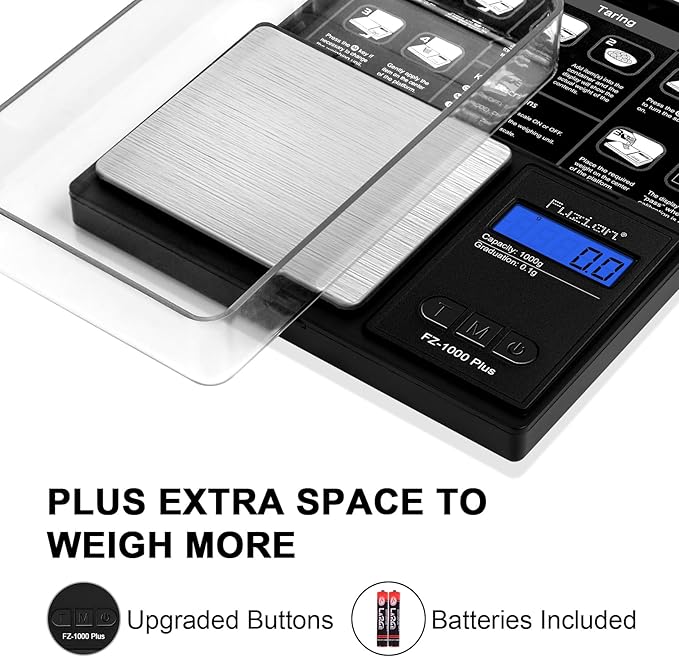 Fuzion Digital Pocket Gram Scale .1 Gram Accuracy, 1000g Small Jewelry Scale, Mini Digital Scale for Food, Herb, Spice, Coin - Weight Gram and Oz