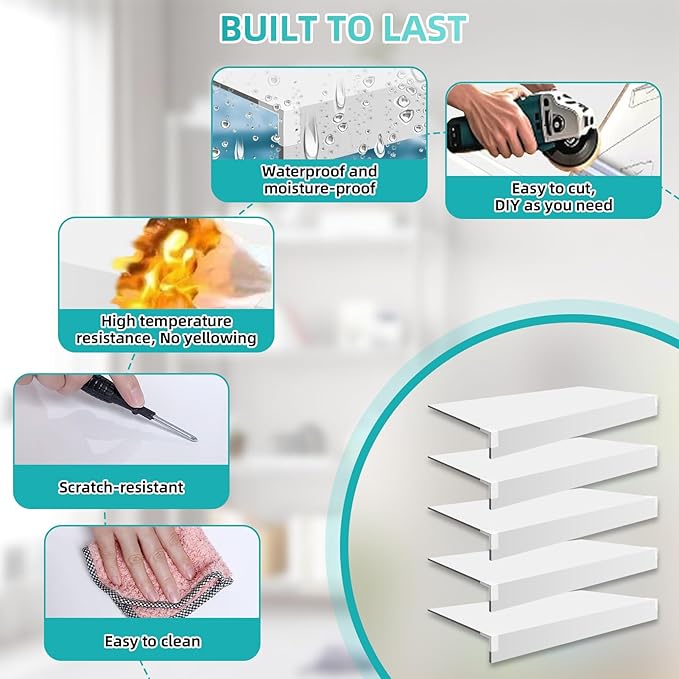 5 Pcs Wire Shelf Cover, 40X16X3 Inch Carbon Fiber Material Shelf Covers for Pantry Shelves(Not Wood), Waterproof Removable Closet Shelving Liner for Home Kitchen,Office Organization - White