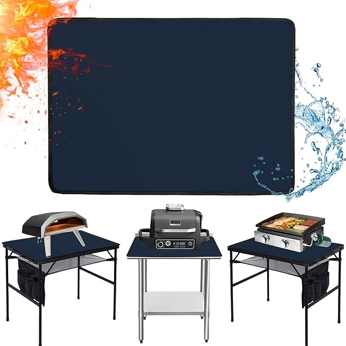 24x31in Heat Resistant Grill Mats for Outdoor Grill to Protect Your Prep Table and Outdoor Grill Table - Fire Proof & Water Proof & Oil Proof BBQ Mat - Blue（1mm）