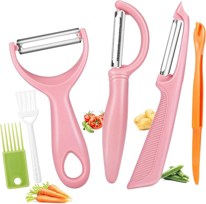 Senbowe Upgrade Potato Peeler for Kitchen, 6PCS Stainless Steel Vegetable Peeler, I and Y Veggie Food Peeler for Apple Fruit Carrot Zucchini Cucumber,Good Grip Makes Peeling Very Easy (Pink)