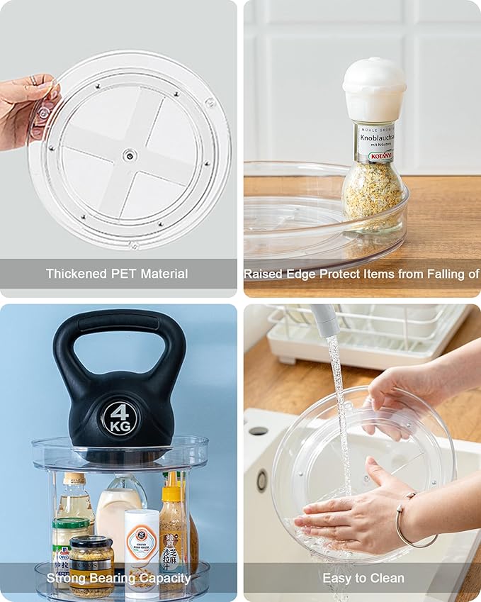 Roninkier 2-Tier Clear Lazy-Susan Turntable – 11-Inch Pantry Spice-Rack Cabinet-Organizer – Plastic Lazy Susan Makeup Organizer for Bathroom Countertop