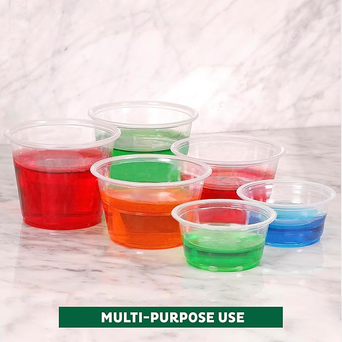 Freshware Plastic Portion Cups with Lids [2 Ounce, 400 Set] Disposable Plastic Cups for Meal Prep, Salad Dressing, Jellos Shot Cup, Condiment and Dipping Sauce Cup