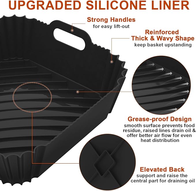 2 Pack Silicone Air Fryer Liners Reusable, 7.1 Inch Airfryer Liners 4-7 QT Square Air Fryer Liners Silicone Pot Oven Liner Baking Tray, Air Fryer Basket Mat Silicone Bowl Air Fryer Accessories