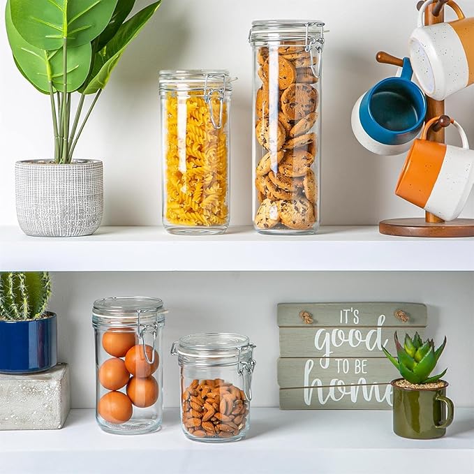 Bormioli Rocco Fido Cylinder 33.75 oz Airtight Glass Canister (Set of 2) - BPA Free Ingredient Storage Jar - Ideal for Fermentation, Pantry Organization, Canning, Kitchen Essentials - Dishwasher Safe