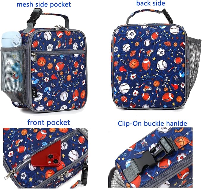 FlowFly Lunch box Insulated Soft Bag Mini Cooler Back to School Thermal Meal Tote Kit for Girls, Boys (Football)