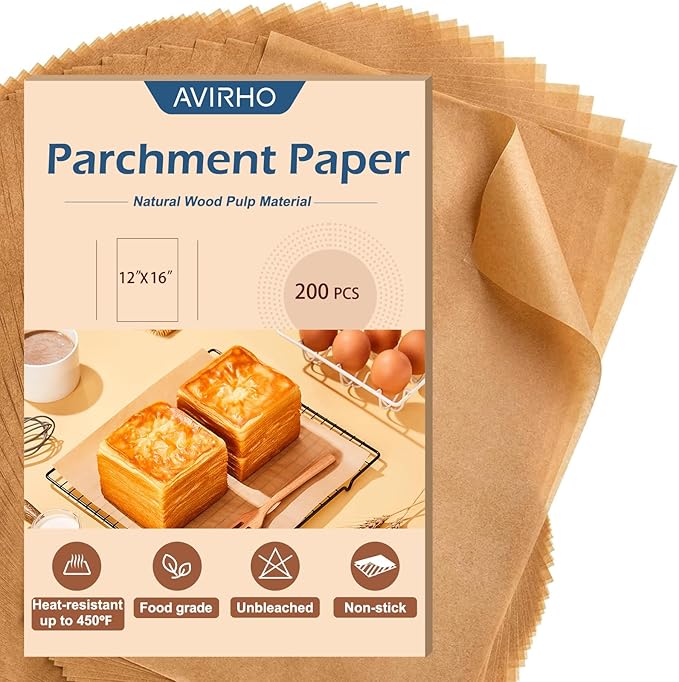 Parchment Paper Baking Sheets, 12 x 16 Inch, 200Pcs Precut Non-Stick Baking Parchment Sheets for Baking, Cooking, Grilling, Air Fryer and Steaming, Holiday Unbleached Paper Liners Fits for Half Sheets