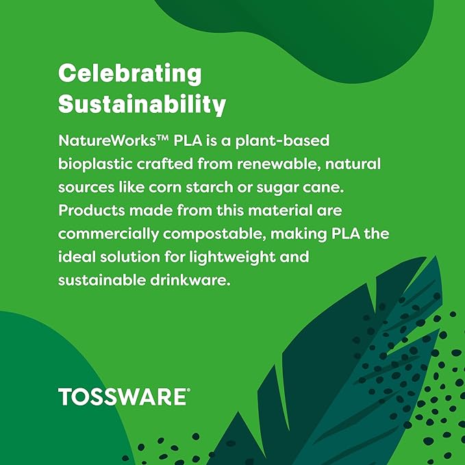 TOSSWARE NATURAL Arc - Plant Based Clear Cold Cups 12 oz - Plastic Alternative for Parties, Bachelorettes, Weddings - Recyclable - Set of 50