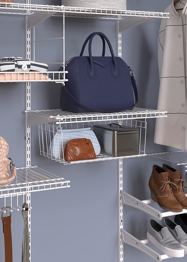 ClosetMaid Wire Hanging Shelf Basket for Storage, Organization in Closet or Pantry, No Assembly or Installation, Durable, 10.68"D x 18.39"W x 7.99"H, White