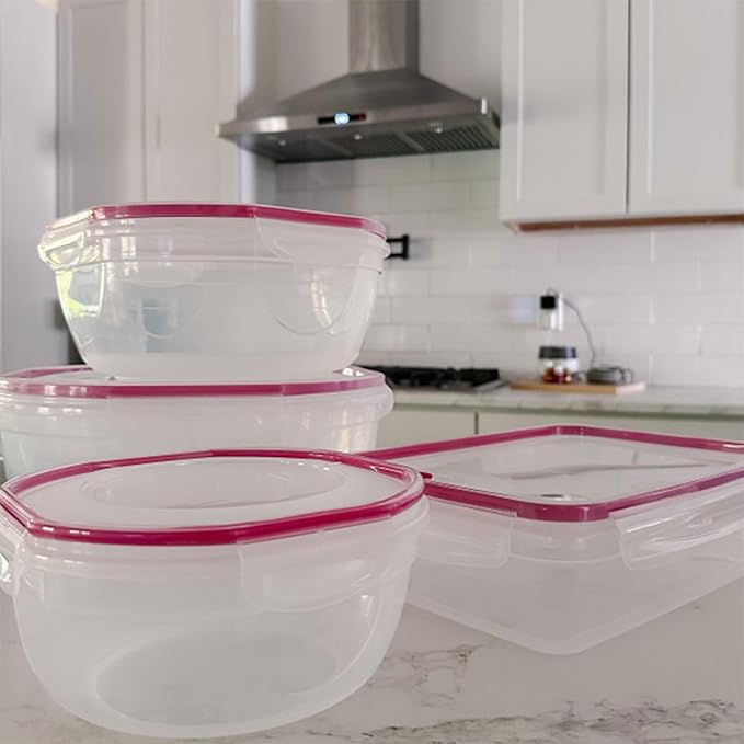 Sterilite Ultra-Seal 8.1 Qt Bowl, Large Airtight Food Storage Container, Latching Lid, Microwave and Dishwasher Safe, Clear With Red Gasket, 4-Pack