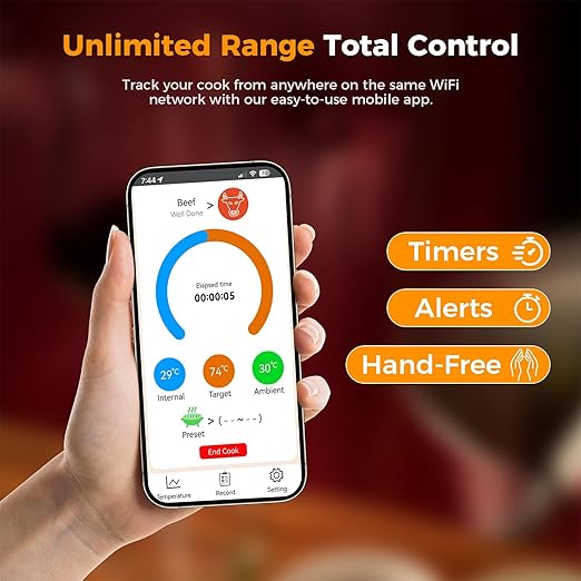 Smart Wireless Meat Thermometer,Digital Cooking Thermometer with Dual High-Accuracy Sensors,Ceramic Heat-Resistant Probe, Instant Read LCD & App Control for Kitchen,BBQ,Oven,Grill,Air Fryer