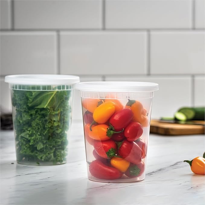 Stack Man [240 Sets - 32 oz.] Clear Plastic Deli Food Storage Containers with Airtight Lids - Soup Containers - Bulk Pack - 240/Case Brand