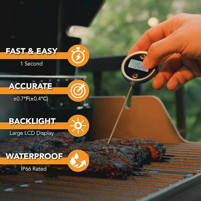 Pocket Pro 1-Second Instant Read Digital Meat Thermometer Rechargeable for Grilling, Food, BBQ, Kitchen Cooking, Oil Deep Frying & Candy (Boudoir)