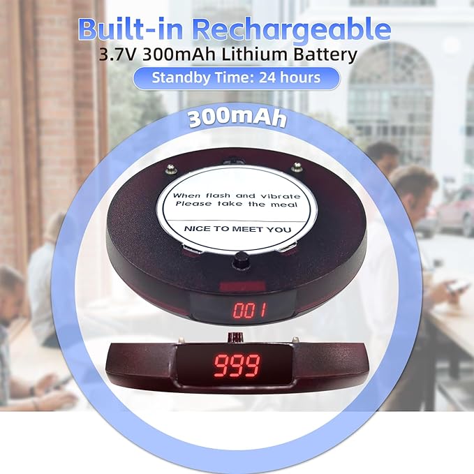 Restaurant Buzzer System, 10 Coaster Beeper Pager System with Buzzer, Customer Queue Pagers Set with Vibration, Flashing and Buzzer, for Food Truck, Church, Nursery