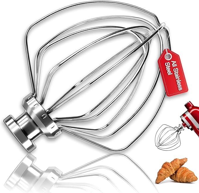 Dishwasher Safe 6 Wire Whisk,Upgrade Real Stainless Steel 6 Wire Whip Attachment for Kitchen aid Mixer,Replace K45WW Whisk Fits Kitchen aid 4.5-5 QT Tilt-Head Stand Mixer,Fast Whipping,No Aluminum