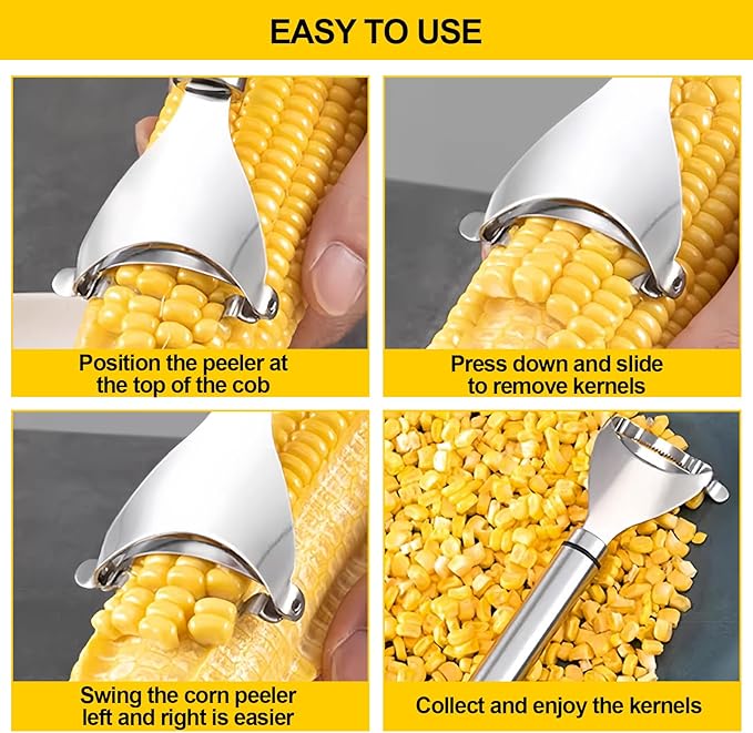 2 Pcs Stainless Steel Corn Peeler and Stripper Tool Set, Corn Stripper Cob Stripper Tool,Corn Stripper for Corn on the Cob Remover Tool，Corn Thresher with Ergonomic Handle，Kitchen Gadget