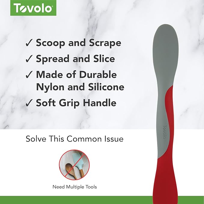 Tovolo Scoop and Spread Large Dual End Silicone Sandwich Spreader Tool with Nylon Handle, BPA Free Dishwasher Safe Silicone and Nylon Tool for Spreading and Scooping, Cayenne Red and Oyster Gray