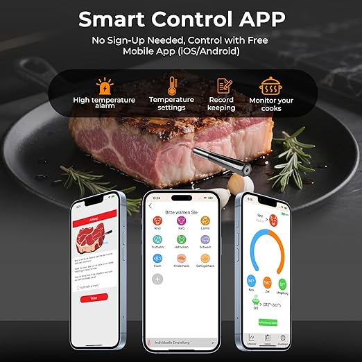 BlueSwan Wireless Meat Thermometer Digital, Food Thermometer Bluetooth 820 ft Range with APP for Grill, Smoker, Oven, Magnetic Design for BBQ, Cooking, Stocking Stuffers Christmas Gifts for Men