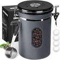 1500ML Airtight Coffee Canister with Date Tracker&Transparent Window, 18OZ Coffe Beans Storage with 30ML Measure Spoon&4 co2 Valve, Coffee Container for Grounds Coffee, Beans, Tea, Sugar, Flour(Gray)