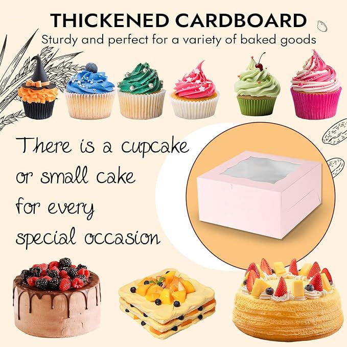 JCD 8 Packs Pink Bento Cake and Cupcake Box 1+5 Bento Box with Clear Window Fit 5 Cupcakes and 1 Mini Cake for Packaging Gift Baked Goods (Pink 1+5/8Pcs)