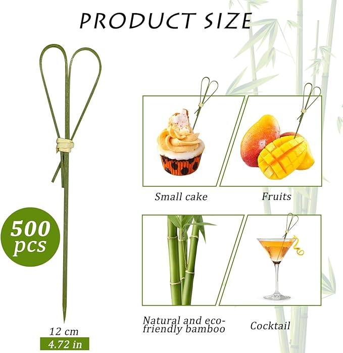 500 Pieces Cyan Heart Shaped Bamboo Sticks Long Toothpicks for Appetizers Cocktail Picks for Drinks 4.7 Inch Bamboo Skewers for Appetizers Charcuterie Boards Accessories