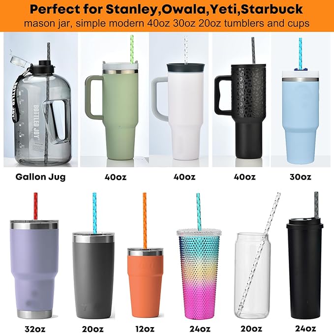 ALINK 12-Pack Reusable Plastic Clear Swirl Straws, 13" Extra Long Colorful Hard Plastic Replacement Straws for 16 OZ 20 OZ 30 OZ Stanley, YETI, Starbucks, Owala Tumblers with Straw Brush